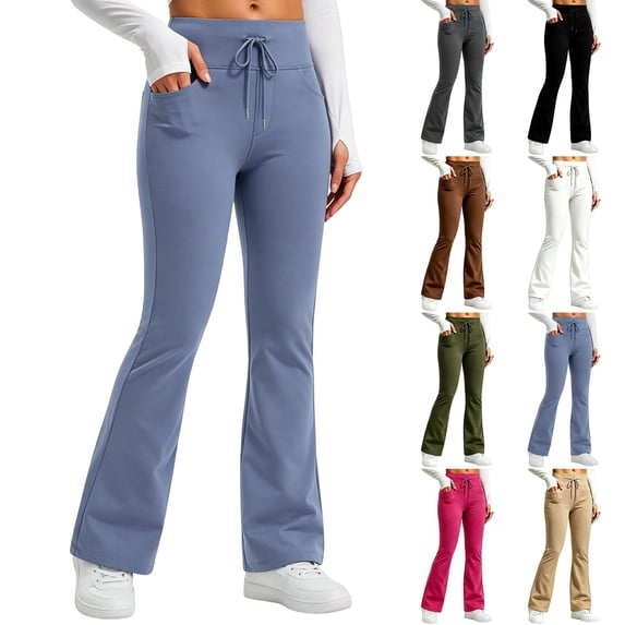 Stamzod Yoga Pants Women High Waisted Drawstring Flare Leggings for Women Tummy Control Workout Leggings with Pocket