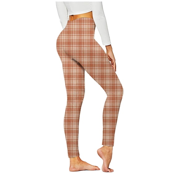 Stamzod Yoga Pants Women Lightweight Athletic Leggings Plaid Lounge Pants for Workout, Running Brown C M