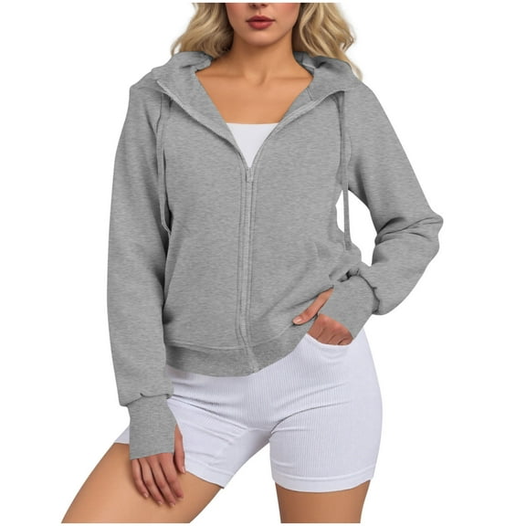 Stamzod Zip Up Jackets for Women Casual Long Sleeve Hoodie Jacket with Pocket Workout Hoodies for Women Fall Fashion Must Haves Gray B XL