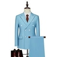 thumbnail image 1 of Stamzod formal Classic Suits for Men Long Sleeve Black Suit and Flat Front Pants for Business Wedding Party Officewear Plus Size Mens Suit Sky Blue-2 L, 1 of 6