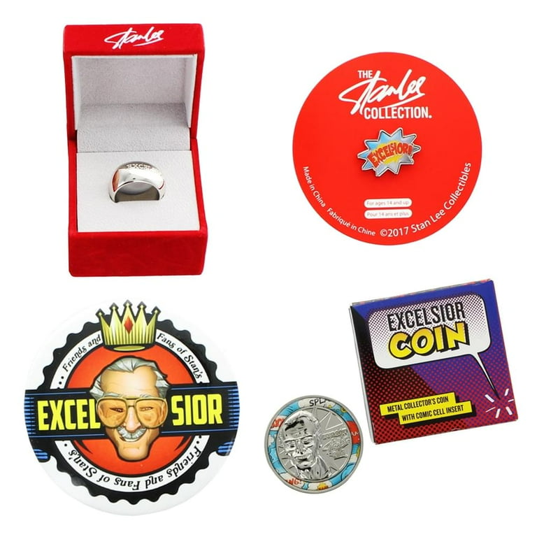 Stan Lee Excelsior 4 Piece Set with Coin, Button Pin, Enamel