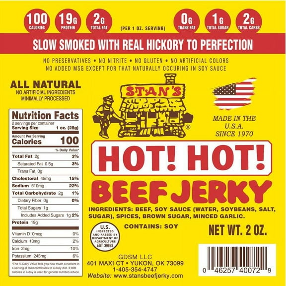 Stans Hot Beef Jerky | Beef Jerky Snack Packs | Keto Snack | Gluten Free Snacks | 2oz Single Pack