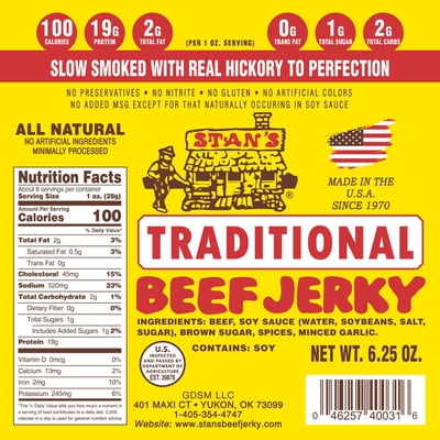 Stans Traditional Beef Jerky | Beef Jerky Snack Packs | Keto Snack | Gluten Free Snacks | 6.25oz Single Pack