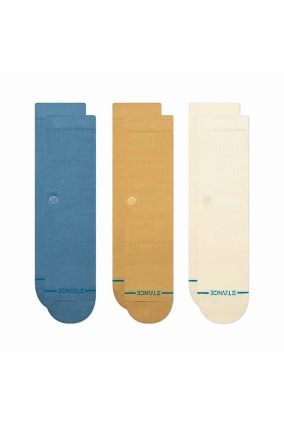 Icon 3 Pack Crew Socks  Multi-Color (Blue/Tan/Cream)  Mens Size US 913