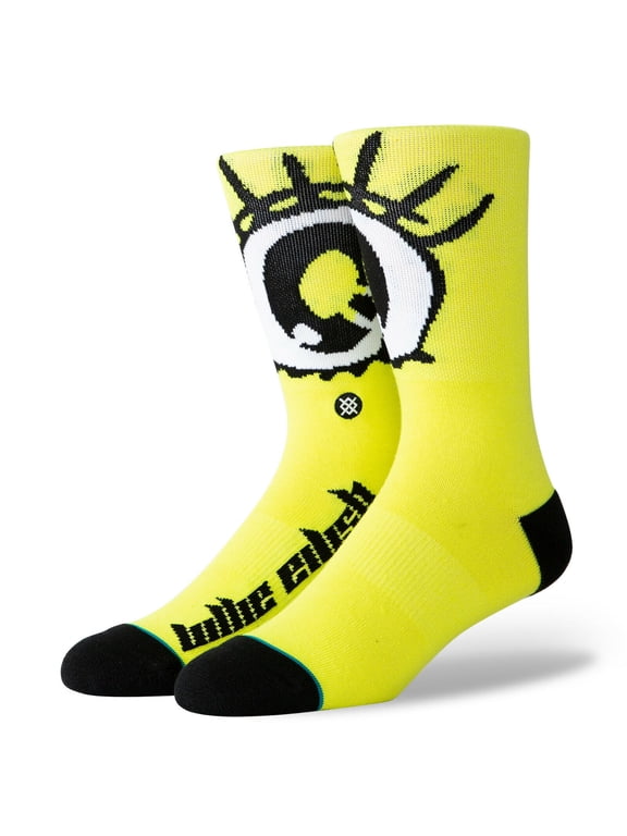 Men's Anime Eyes Crew Socks Large (9-12) Yellow Black
