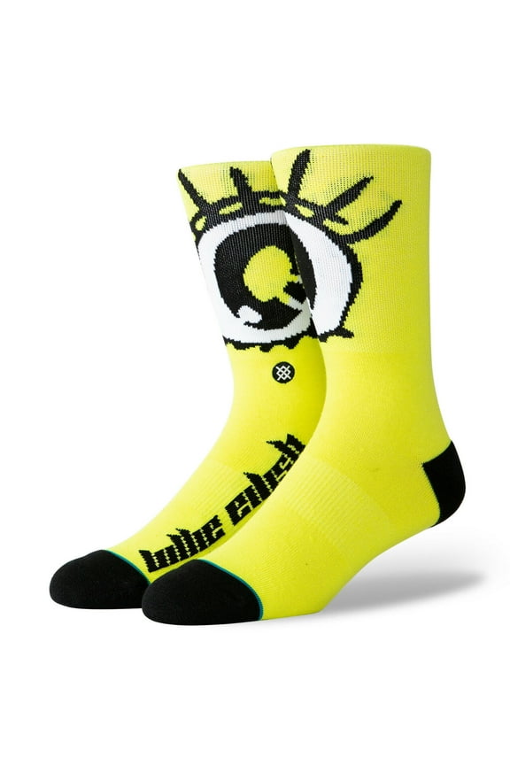 Men's Anime Eyes Crew Socks Large (9-12) Yellow Black