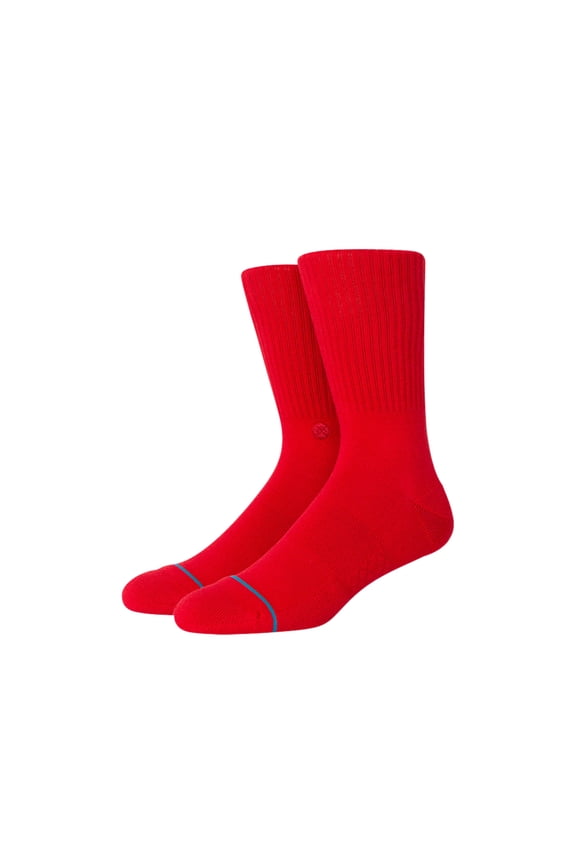 mens Icon Solid Color Cotton Crew Socks (Red, S)
