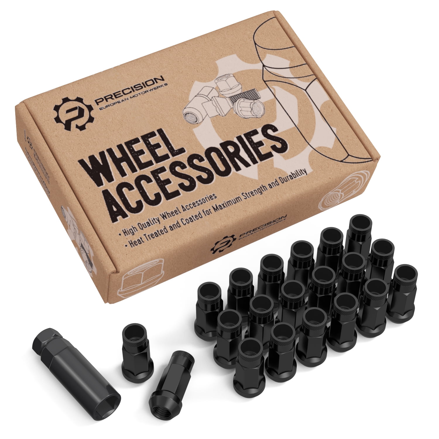 StanceMagic 20pcs Black 12x1.5 Extended Tuner Lug Nuts - Open End, Cone Seat, 50mm (2") Length, 22mm (0.87") Width, 17mm Hex - Compatible with Acura Honda Lexus Mazda Scion Kia Toyota Hyundai