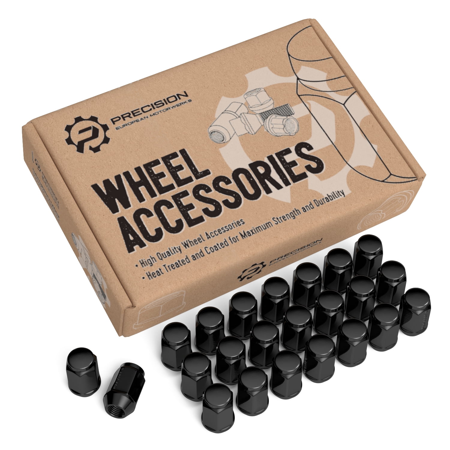 20pcs Black Bulge Lug Nuts - 1/2-20 Thread, 1.75" Length, Cone Seat For Jeep, Ford, Dodge