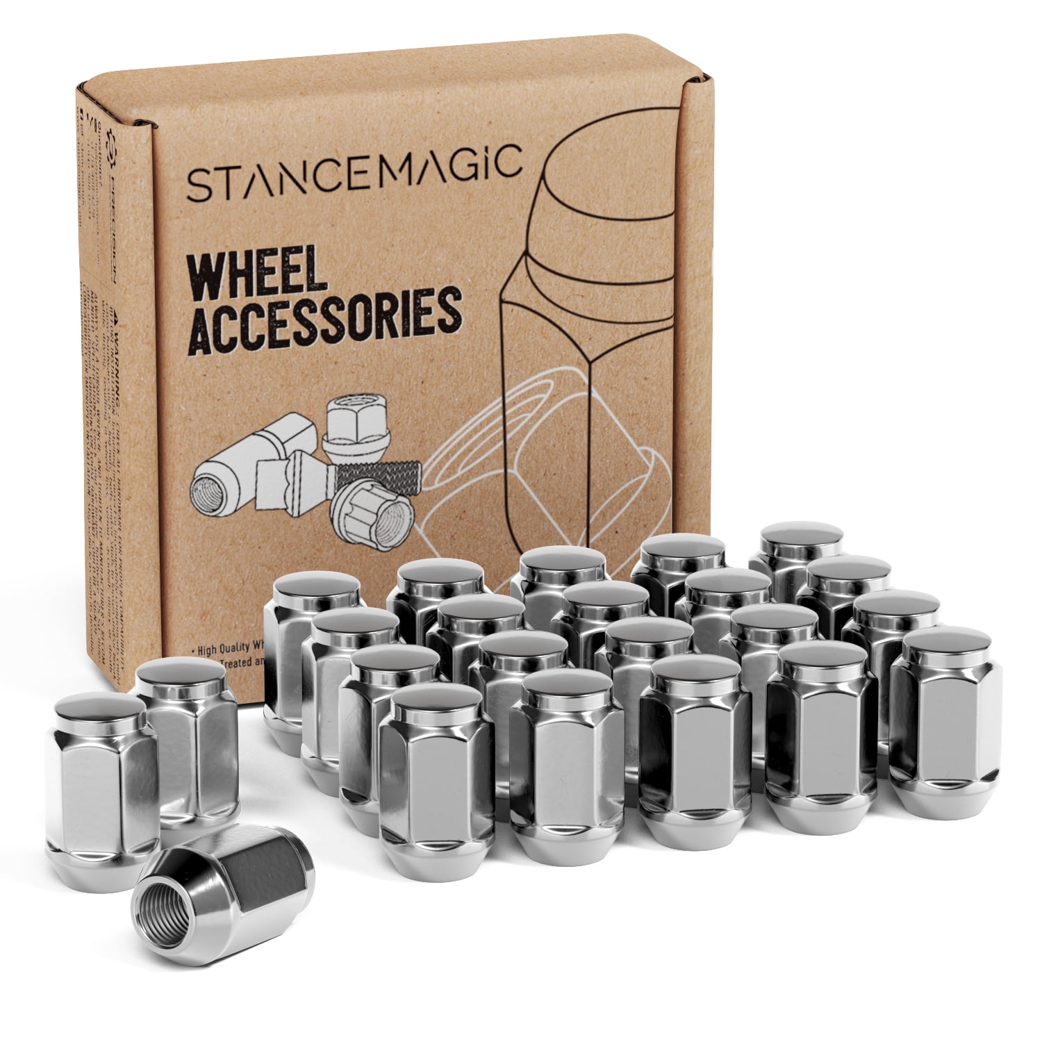 23-Piece Chrome Bulge Closed End Lug Nuts - 1/2x20 Thread, Cone Seat, For Jeep Wrangler, Cherokee & More