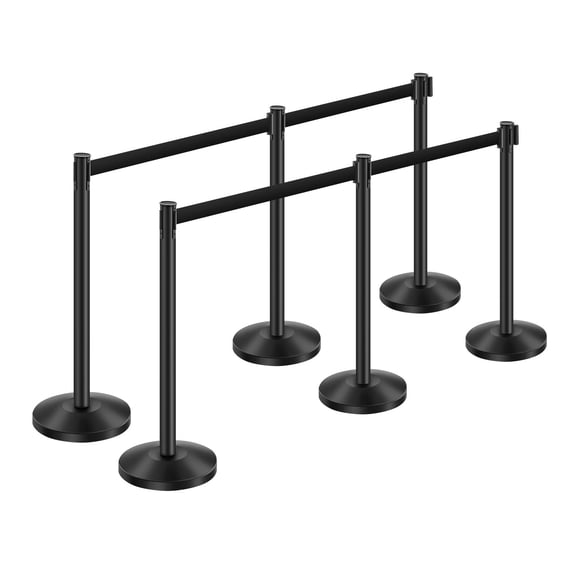 6 Pack Stanchion Post Set with Retractable Belts, Carbon Steel Crowd Control Barriers with Sand Fillable Bases, Queue Line Dividers for Theaters, Weddings, Parties, Exhibitions and Events