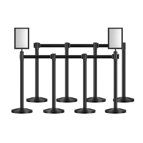 Stanchion Post, 8 Pcs Stanchions with Retractable Belts, Carbon Steel Black Stanchions Queue with Sand Injection Hollow Base, Crowd Control Barriers for Theaters, Parties, Weddings, Exhibitions