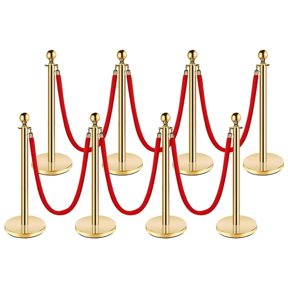Stanchion Post with Velvet Rope, VIP Stanchion Queue Pole Barrier Posts, Red Carpet Stanchion Set, Gold 8-Pack