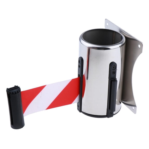 Stanchion Queue Barrier Mount, Retractable Ribbon with 2-5 Meters Red Belt Optional - red white