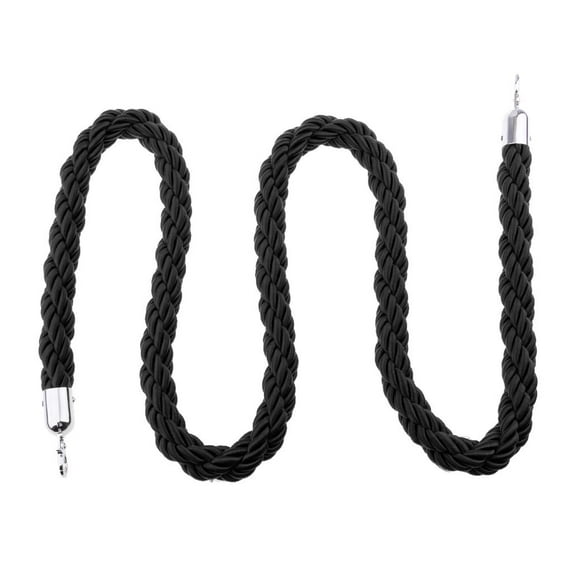 Stanchion Rope Twisted, 5ft Queue Rope, Stanchions Rope with Polished Hooks, 6 Colors to Choose Black