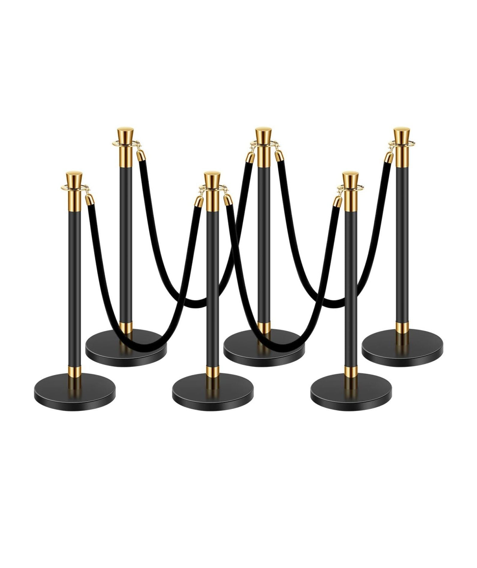 Stanchions and Ropes, 6 Pcs Crowd Control Barriers with 4 Black Ropes ...