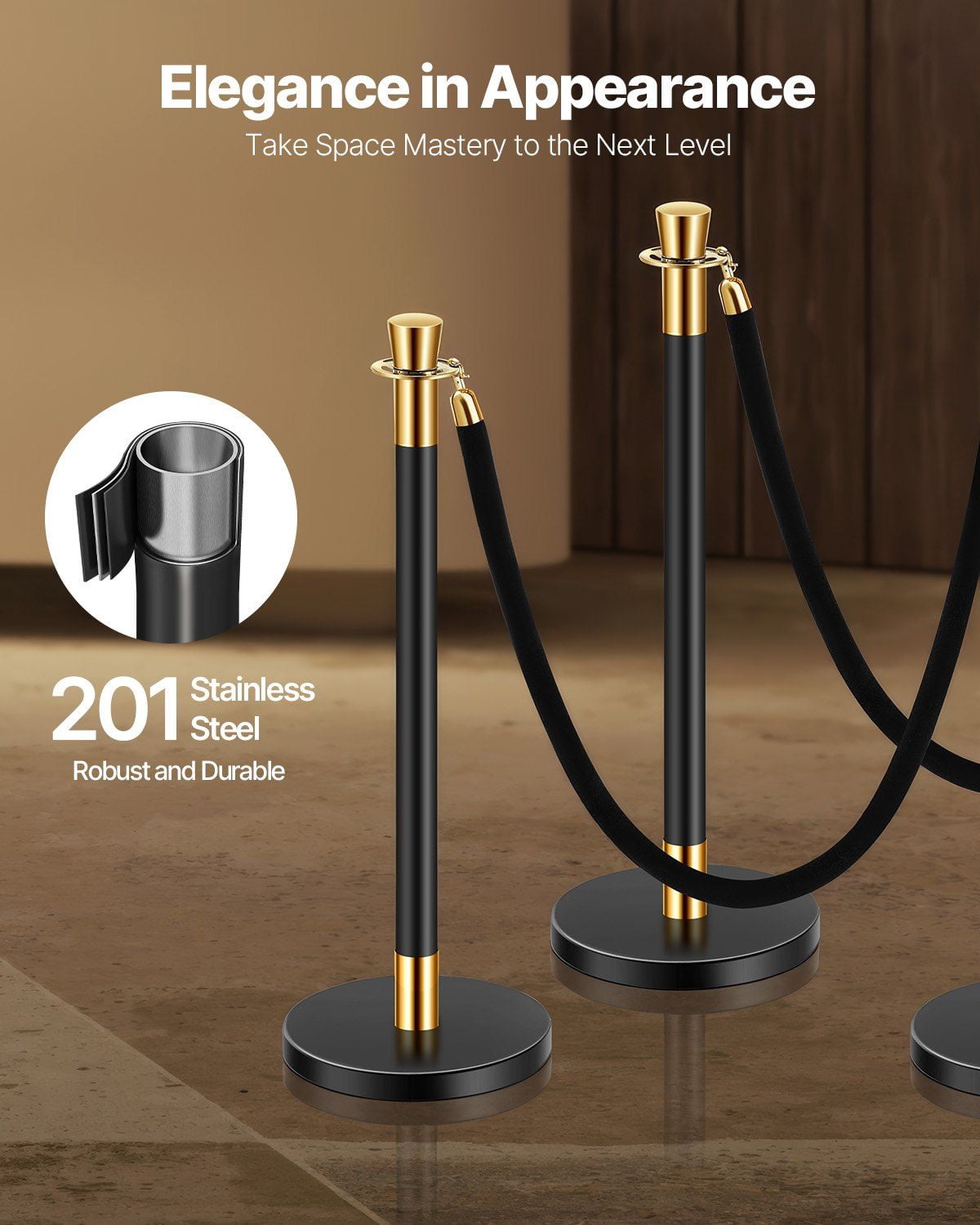 Theater Queue Ropes Stanchions&Velvet Ropes,6 Pcs Crowd Control Barriers with 4 Black ...