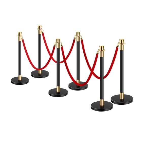 Stanchions and Velvet Ropes - 6 Pcs Crowd Control Barriers, Stainless Steel Posts with 4 Red Ropes - for Wedding, Party, Theater, Queue Management