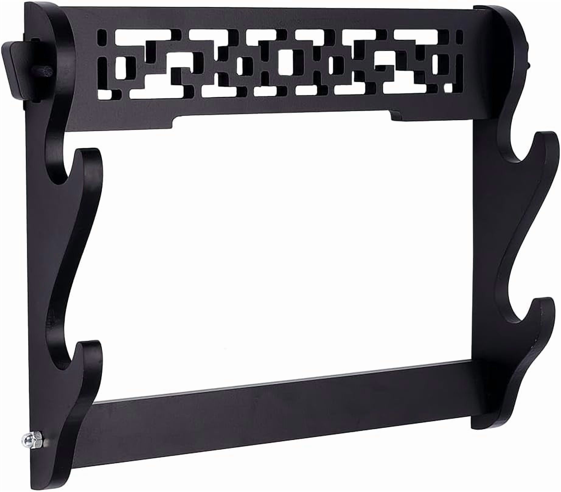 Stand 2-Tier Holder Hollow Pattern Rack Katana Stand Samurai Stand Holder Classic Katana Stand Holder Padded Wall Mount for Display Storage-3x15x11 Inch Black