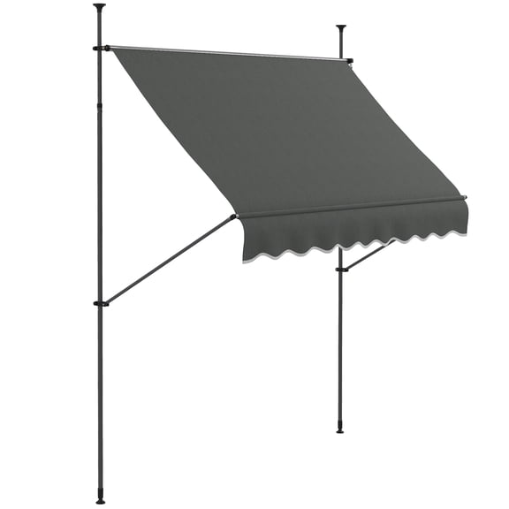 Stand-Alone Patio Awning 99 Inches, Manual Retractable Sun Shade with Support Pole, UV30+ Fabric for Door Window Porch Deck, Dark Gray