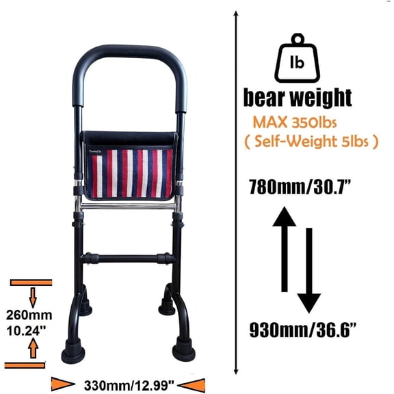 Stand Assist Aid for Elderly; Couch Toilet Assist Rails; Quad Canes Mobility Aids for Short Indoor Movements; Height Adjustable; Weight 5lbs Bear 350lbs. (It is Not a Walker; Not for Weak Arms)