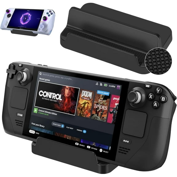 Stand Base Compatible with Switch OLED/Lite, Steam Deck/Steam Deck OLED/ROG Ally, Steam Deck Stand with Anti-Slip Silicone Pad (Black)