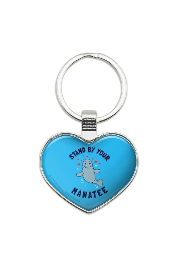 Stand By Your Manatee Man Love Funny Humor Keychain Heart Love Metal Key Chain Ring