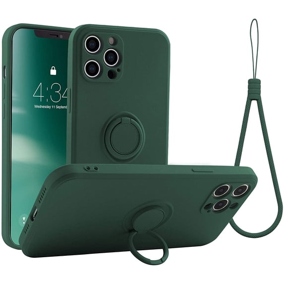 Stand Case Compatible with iPhone 12 Pro, 360°Ring Holder (Support Magnetic Kickstand Car Mount) Microfiber Cloth Shockproof Protective for iPhone 12 Pro 6.1 inch (Army Green)