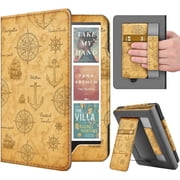 Stand Case for Kindle Paperwhite 12th Generation 2024 / Kindle Colorsoft Signature Edition with Hand Strap & Card Slot - 7" PU Leather Protective Folio Cover with Auto Wake/Sleep, Nautical Map