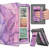 Stand Case for Kindle Paperwhite 12th Generation 2024 / Kindle Colorsoft Signature Edition with Hand Strap & Card Slot - 7" PU Leather Protective Folio Cover with Auto Wake/Sleep, Marble Purple