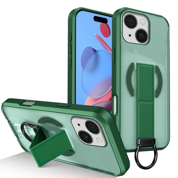 Stand Case for iPhone 15 with Magnetic, Military Grade Drop Protection, Slim Lightweight Frosted Shockproof Protective Cover Support Wireless Charging for iPhone 15, Green