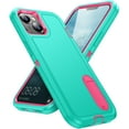 thumbnail image 1 of Stand Case for iPhone 15 with Metal Kickstand Hard PC & TPU Back Shockproof [Military Grade Protection] Heavy Duty Rugged Hybird Protective Cover for iPhone 15, Mint+Rose, 1 of 8