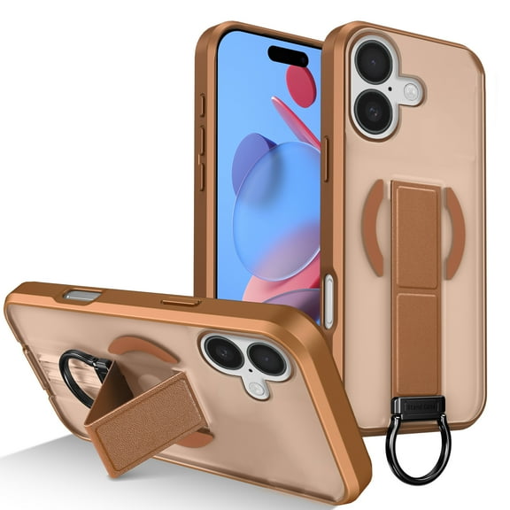 Stand Case for iPhone 16 with Magnetic, Military Grade Drop Protection, Slim Lightweight Frosted Shockproof Protective Cover Support Wireless Charging for iPhone 16, Khaki