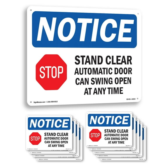Stand Clear Automatic OSHA Notice Rigid Plastic Sign 10 Inch x 7 Inch - 10 Pack