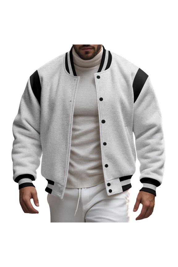 Stand Collar Classic Baseball Jackets (L, LightGrey)