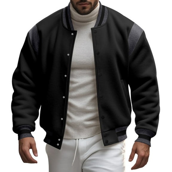 Stand Collar Classic Baseball Jackets (S, Black)