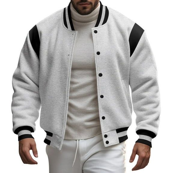Stand Collar Classic Baseball Jackets (XL, LightGrey)