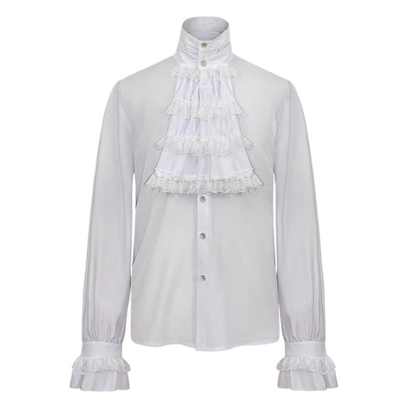 Stand Collar Gothic Shirt For Men Themed Event Long Sleeve Ruffle Medieval Top
