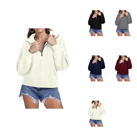 Stand Collar Half Zip Pullover Sweater Loose Fit Casual Knit Top With Fashionable Design For Everyday Wear