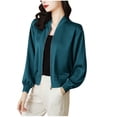 thumbnail image 1 of Stand Collar Jacket for Women Long Sleeve Casual Trendy Fall 2025 Crop Outerwear Coats with Pockets Green XL, 1 of 5