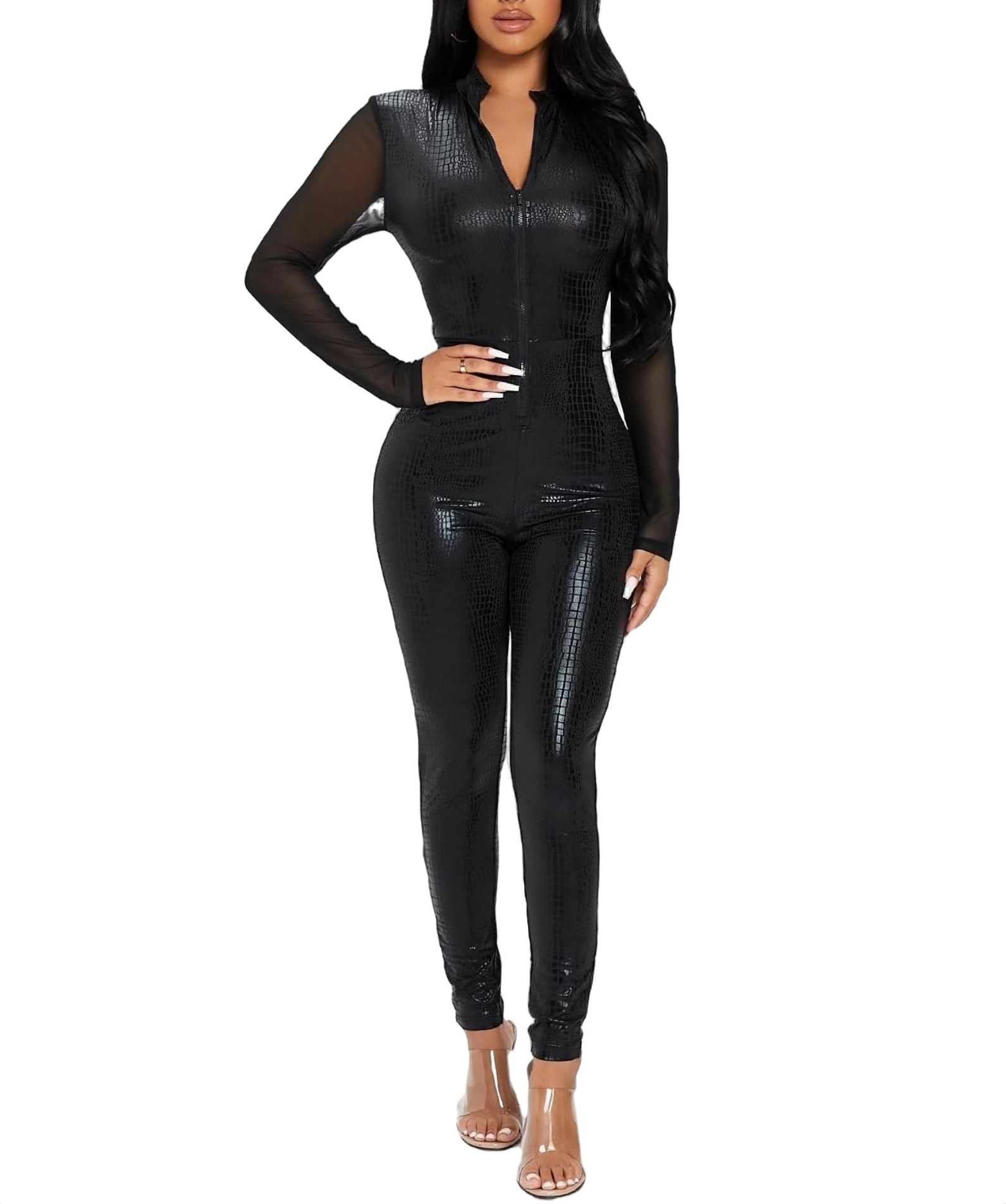 Jumpsuit Leather Bodysuits Leather Catsuit Sllowwa Men's Wetlook