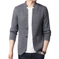 thumbnail image 1 of Stand Collar Long Sleeve Pockets Single Breasted Knitted Jacket Men Spring Autumn Solid Color Office Blazer Coat Male Clothing, 1 of 8
