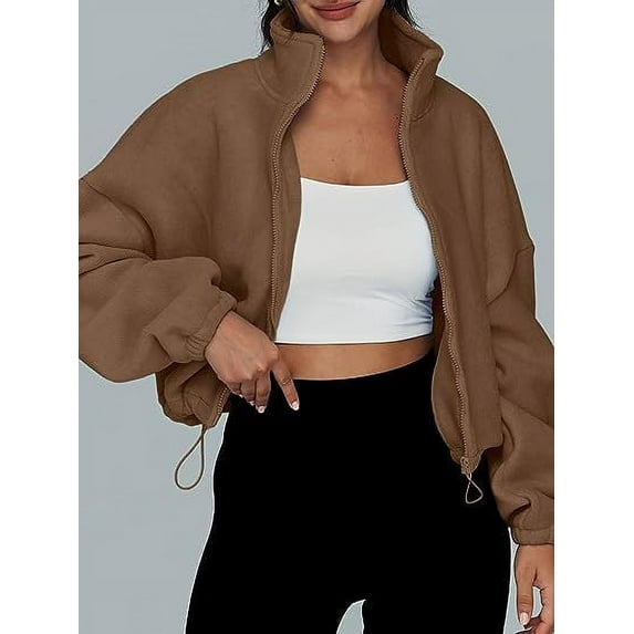 Stand Collar Oversized Zip-Up Sweatshirts (XL, CopperTanBrown)