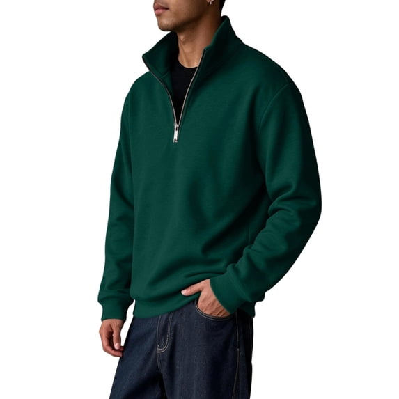 Stand Collar Quarter Zip Sweatshirt for Men Classic Fleece Pullover Solid Color Long Sleeve Top Casual Athletic Clothing