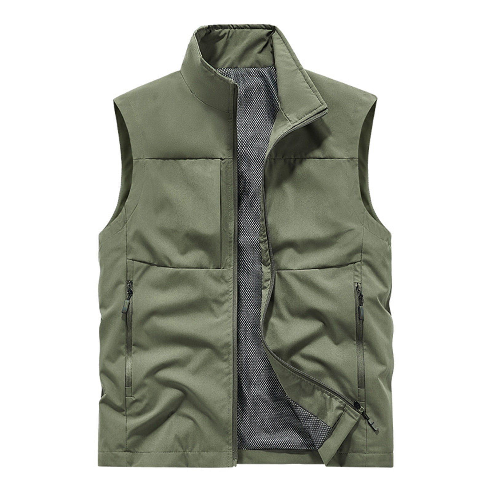 Stand-Collar Sleeveless Coat for Men Zip up Fishing Vest with