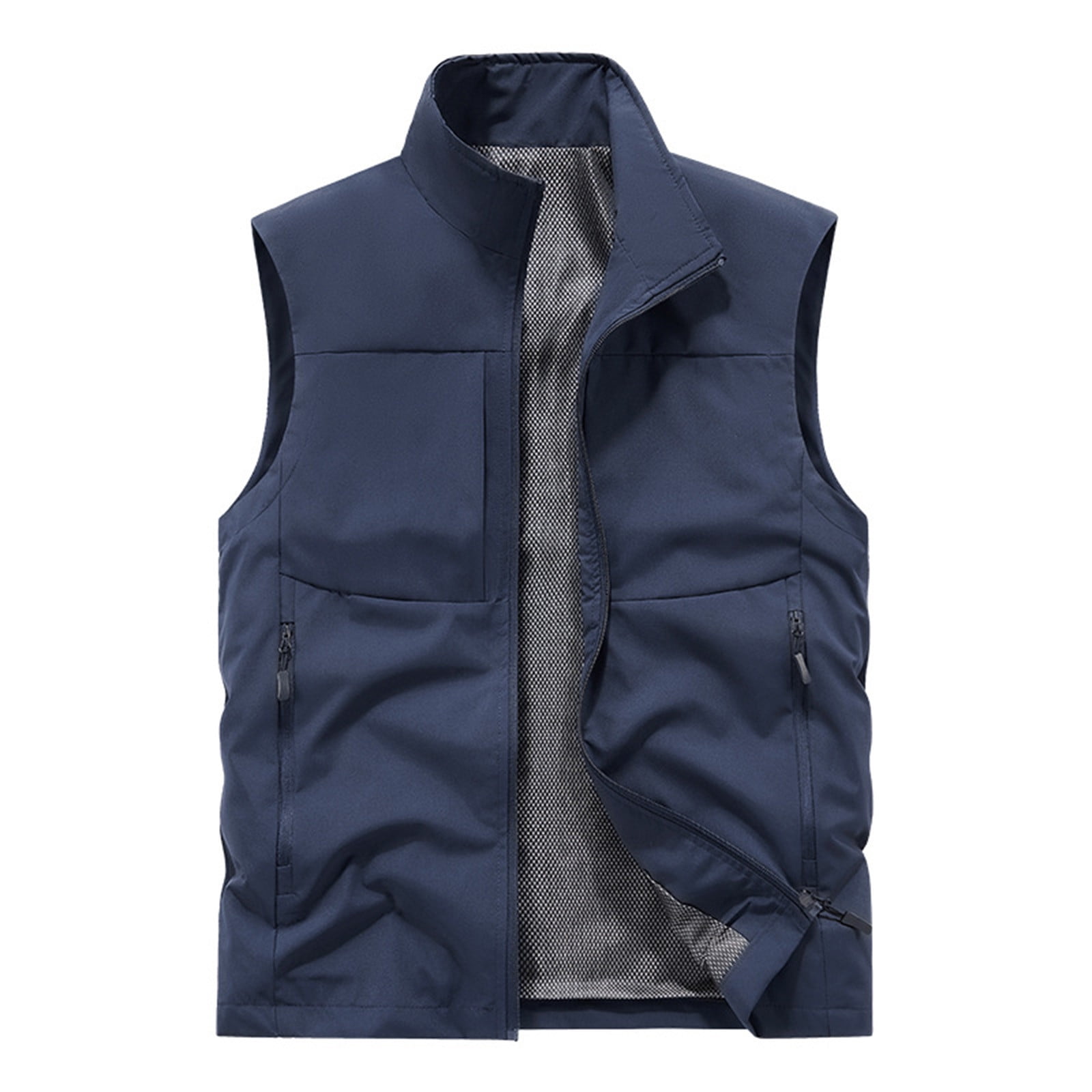 Stand-Collar Sleeveless Coat for Men Zip up Fishing Vest with