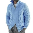 thumbnail image 1 of Stand Collar Sweater for Men Winter Chunky Knitted Long Sleeve Cardigan Sweaters with Two-Way Zipper Sky Blue S, 1 of 4