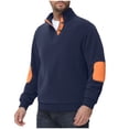 thumbnail image 1 of Stand Collar Sweatshirts Button Down Drawstring Color Block Pullover Casual Loose Warm Polar Fleece Tops (XL, Navy), 1 of 8