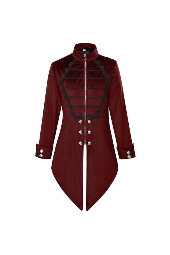 Stand Collar Tailcoat Jacket European Style Subtle Patterned Gothic Top For Carnival