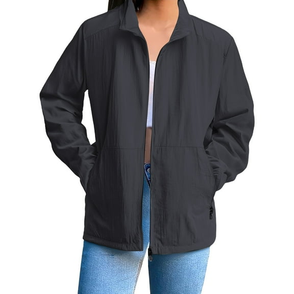 Stand Collar Women's Long Jacket Wind Resistant Button Front Hooded Coat for Outdoor